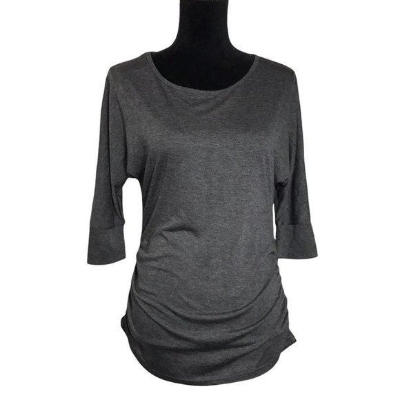 FancyQube 3/4 Sleeve Ruched Top in Dark Gray - Size Large - Picture 1 of 7